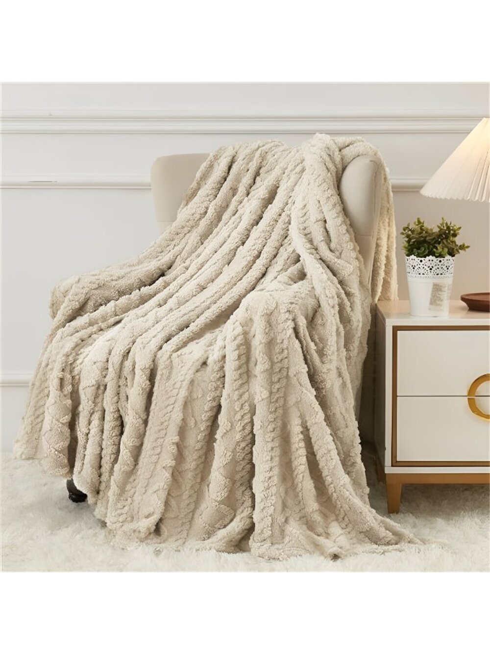 Fleece Throw Blanket 50"x60" Khaki